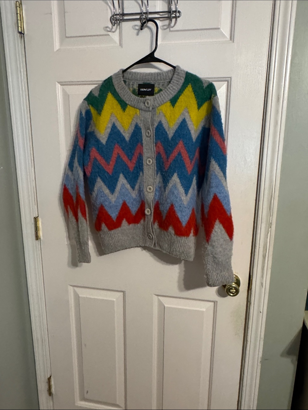 Howlin Gray Cardigan with Multicolor Chevron Stripes